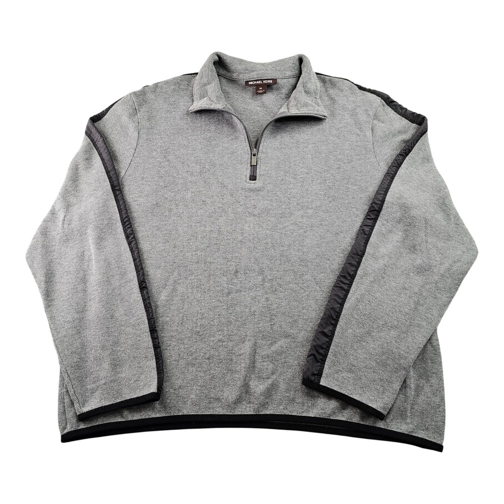 Michael Kors 1/4 Zip Sweater Men's XL Gray Heather Knitted‎ Long Sleeve Pullover